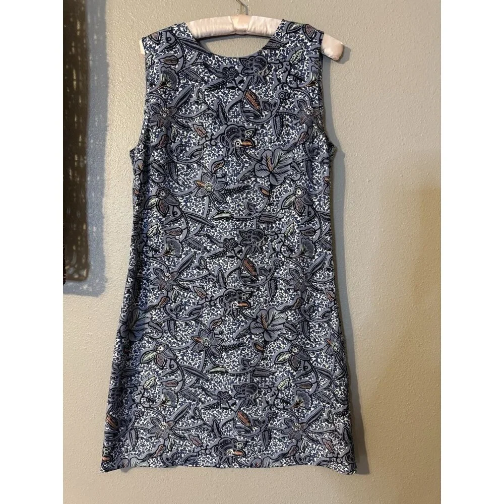 Tory Burch Dress SILK Sheath 8 Blue White Orange Sleeveless Career Church